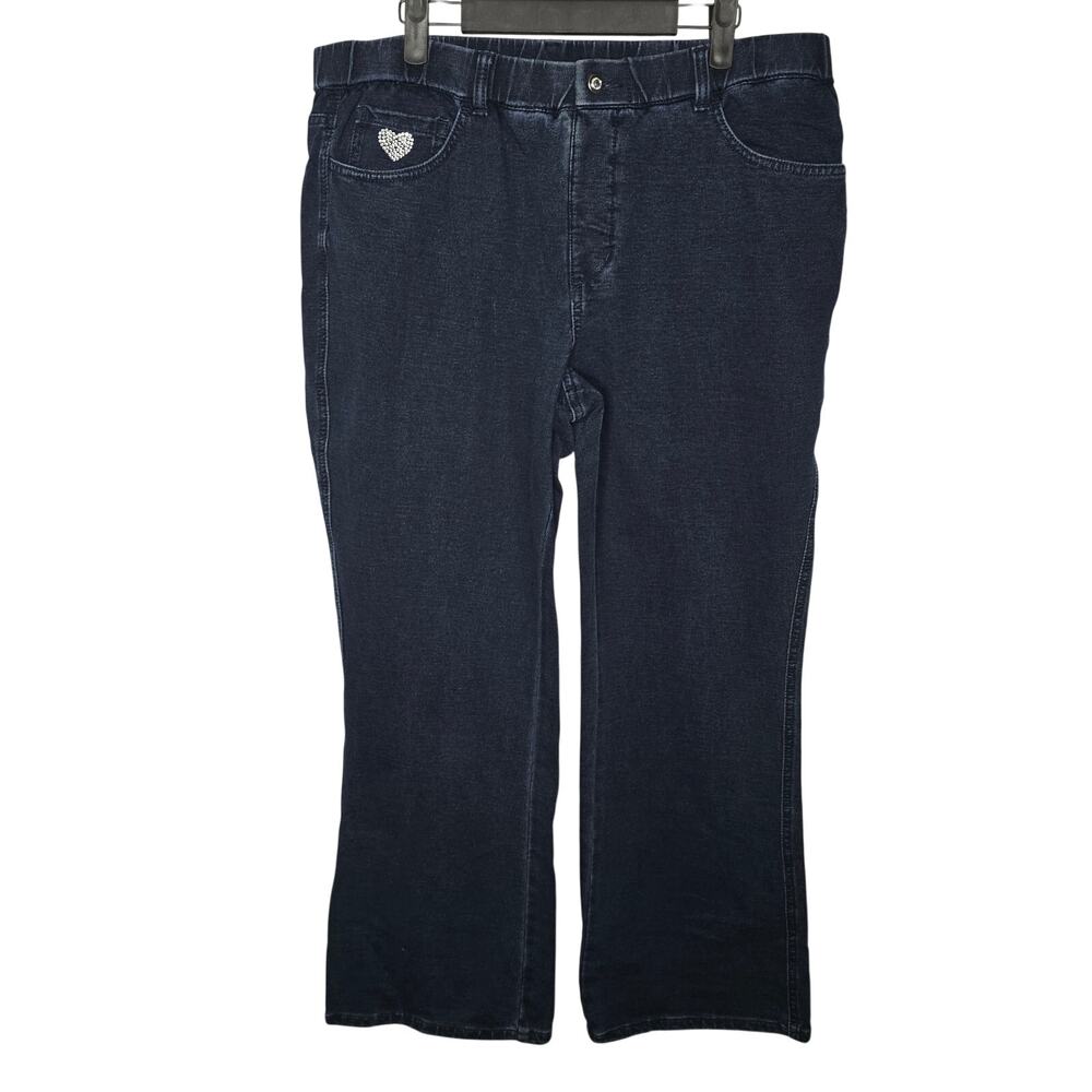 Quacker Factory Rhinestones Pull-On Soft Blue Denim Jeans Pants Large Short NWT